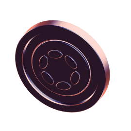 Three-dimensional rendering of a DOT (Polkadot) token, a cryptocurrency token used on the Polkadot network.